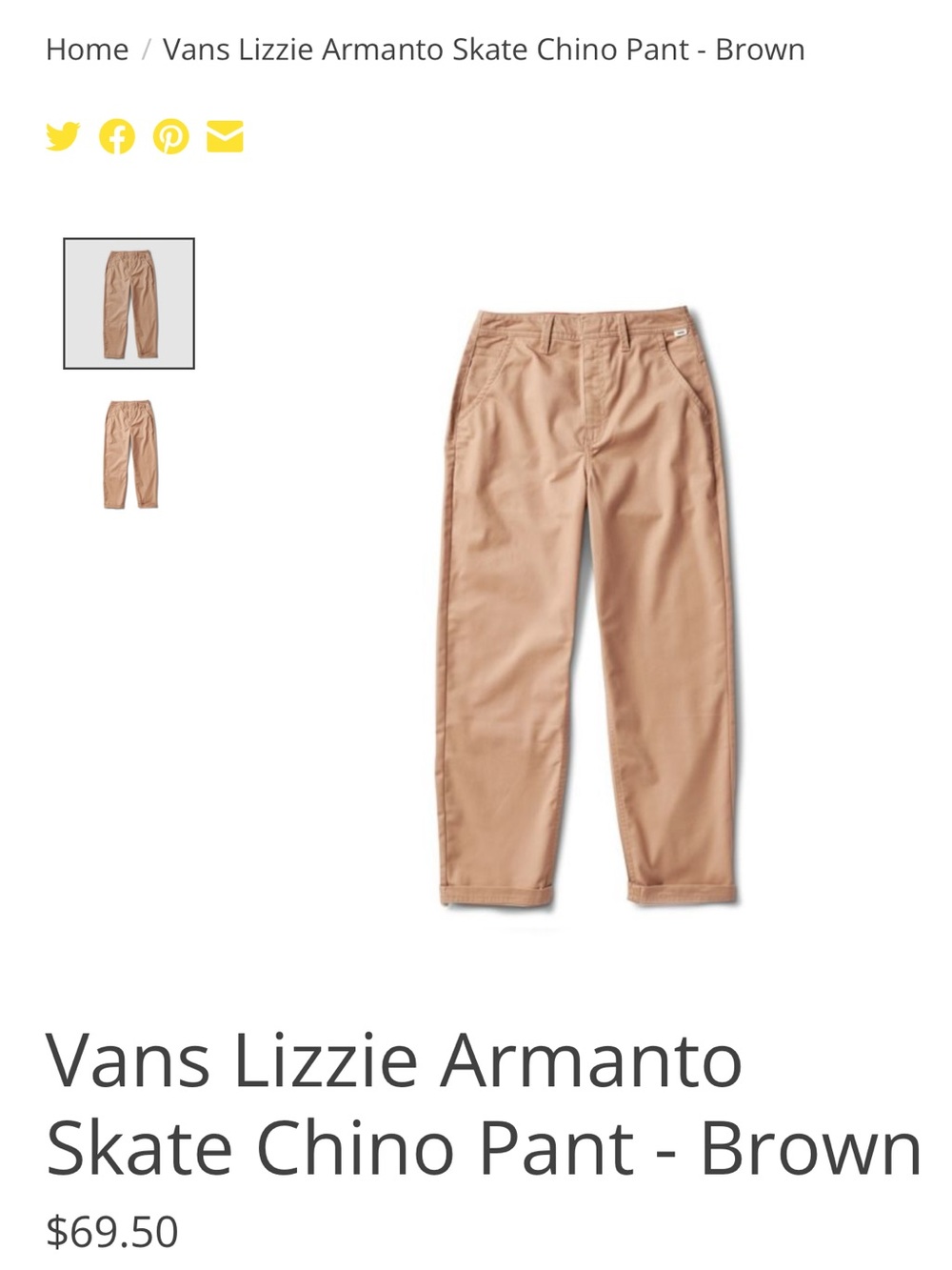 Vans Lizzie Armanto Skate Chino Pant - Tan